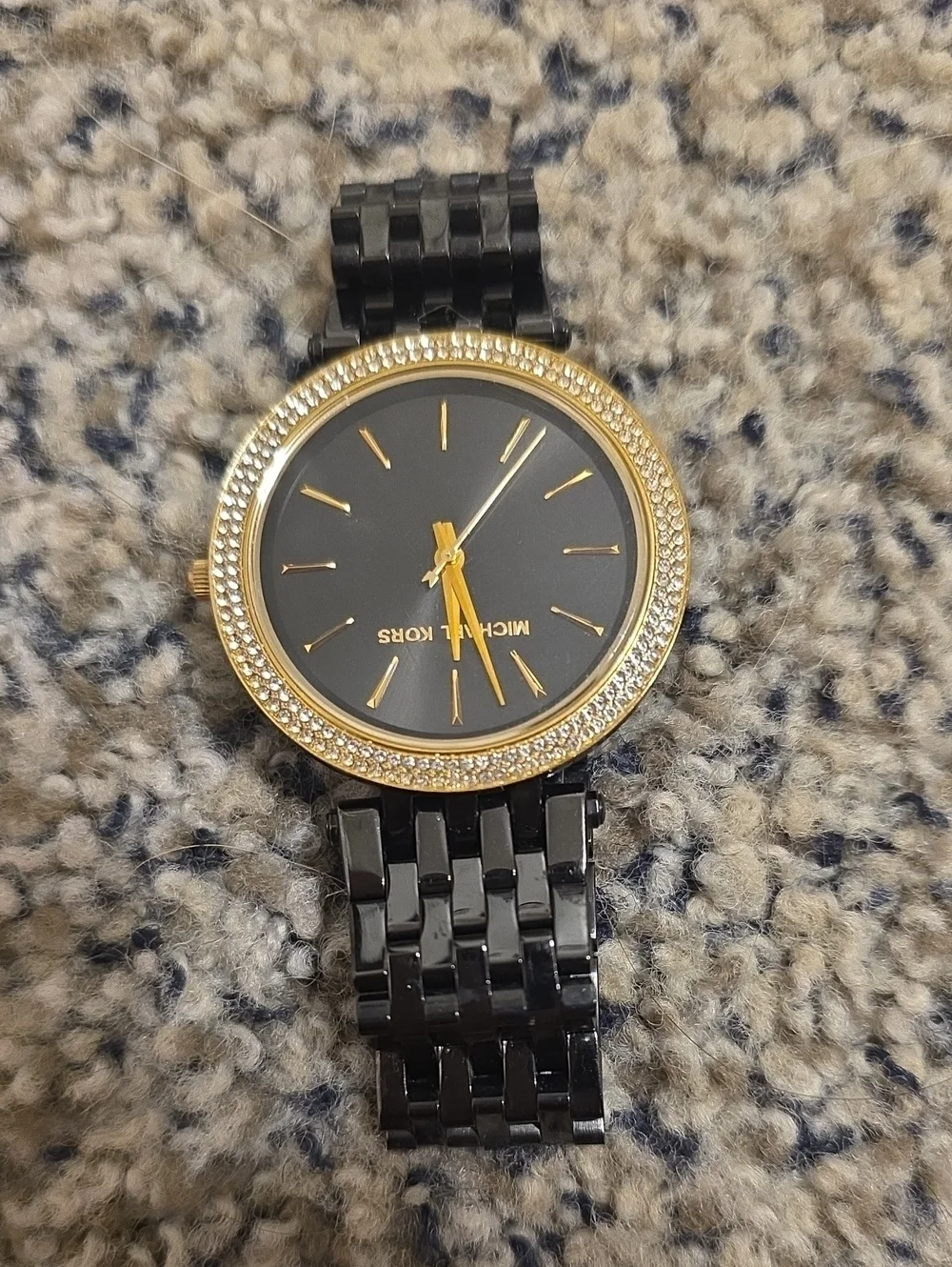 Michael Kors Black Dial Watch with Gold Crystal Bezel